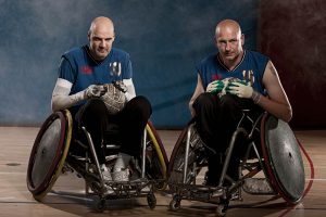 Para rugby players in wheelchairs